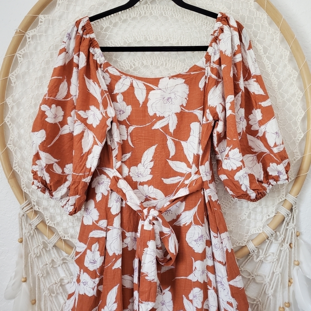 Linen Floral Square Neck Puff Sleeve Midi Dress /By Together sold by Lord&Taylor - Picture 9 of 11